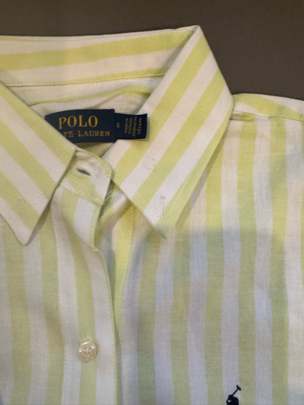 Polo by Ralph Lauren Yellow and White Striped Short Sleeve Button-Down Shirt - Picture 2 of 5
